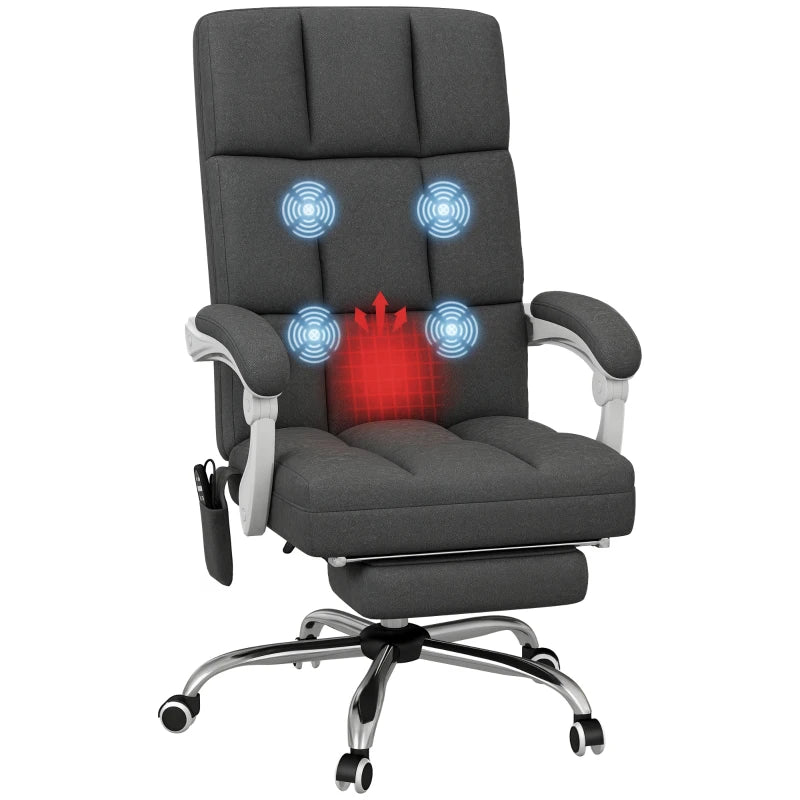Vinsetto Ergonomic Massage Office Chair with Heat, Reclining Back & Footrest - Comfy Desk Chair for Home Office, Charcoal Grey
