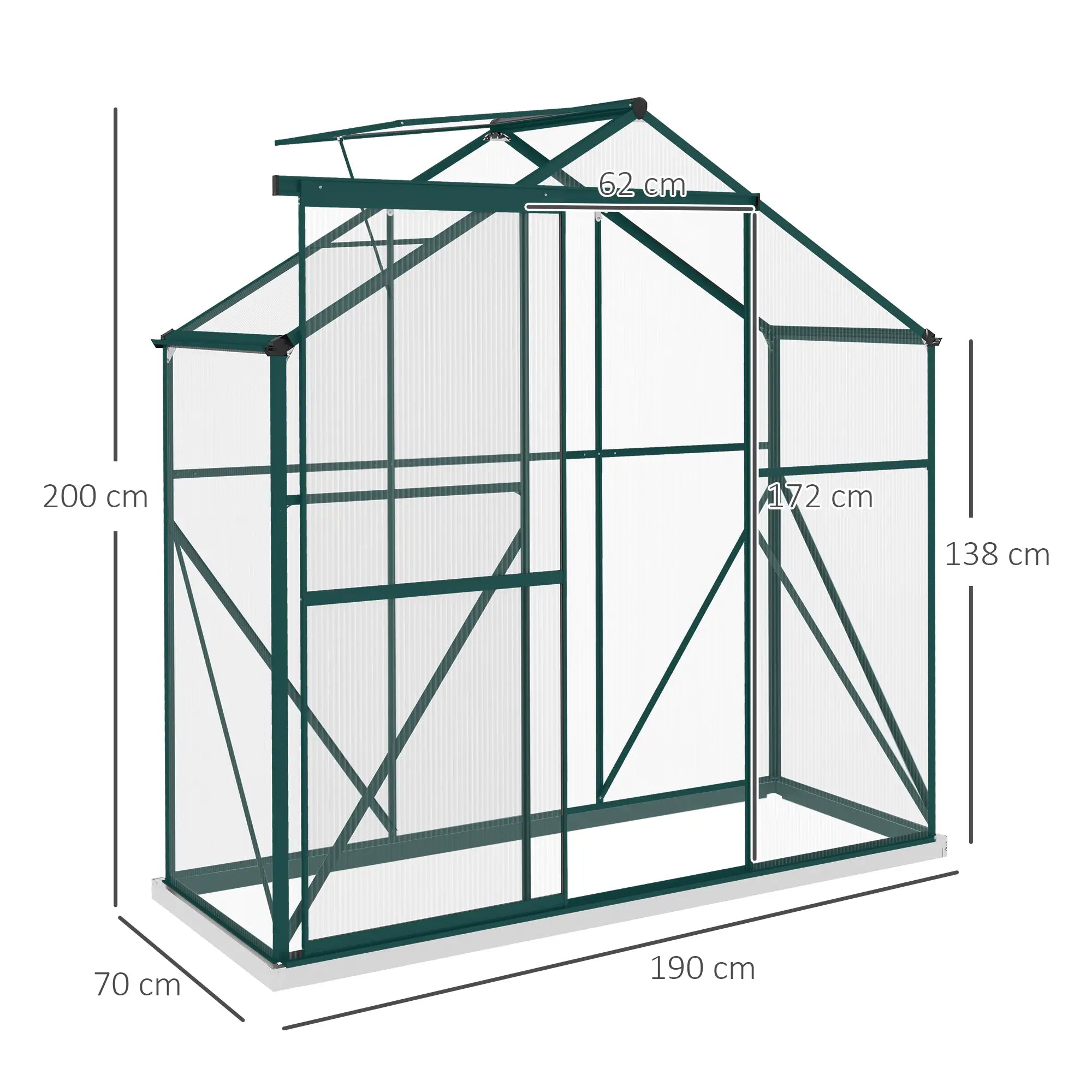 6ft x 2.5ft Green Polycarbonate Walk-In Greenhouse with Rain Gutter, Sliding Door, Window & Foundation