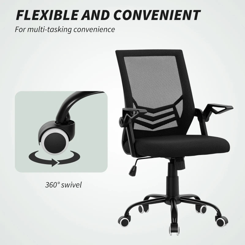 Vinsetto Ergonomic Mesh Office Chair with Flip-up Armrests, Lumbar Support & Swivel Wheels - Black Computer Desk Chair