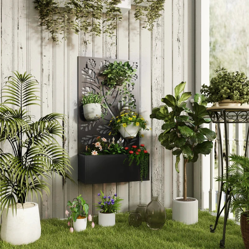 Outdoor Metal Planter with Back Trellis - Black - Large Size - 113H x 61L x 23W cm