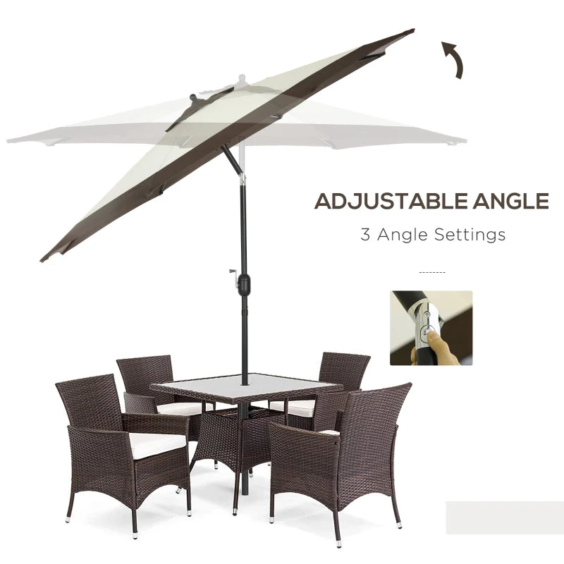 8-Rib Tilt Crank Garden Parasol Umbrella - Outdoor Sunshade (Coffee)