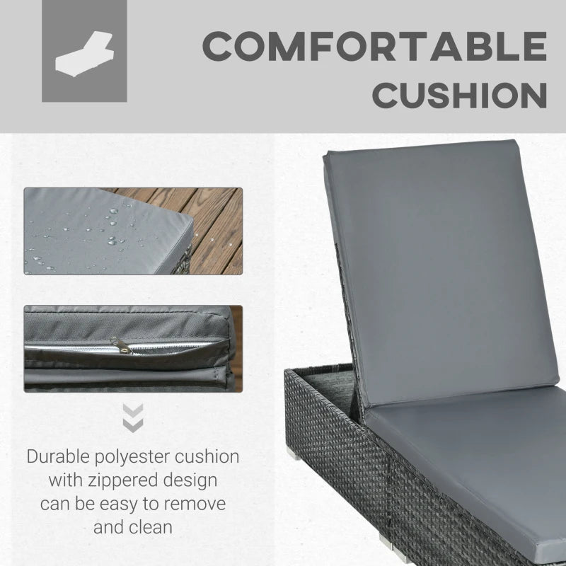 Grey Rattan Sun Loungers Set of 2 with Cushion