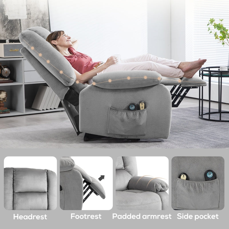 Velvet Electric Lift and Recline Massage Armchair with Remote Control in Grey