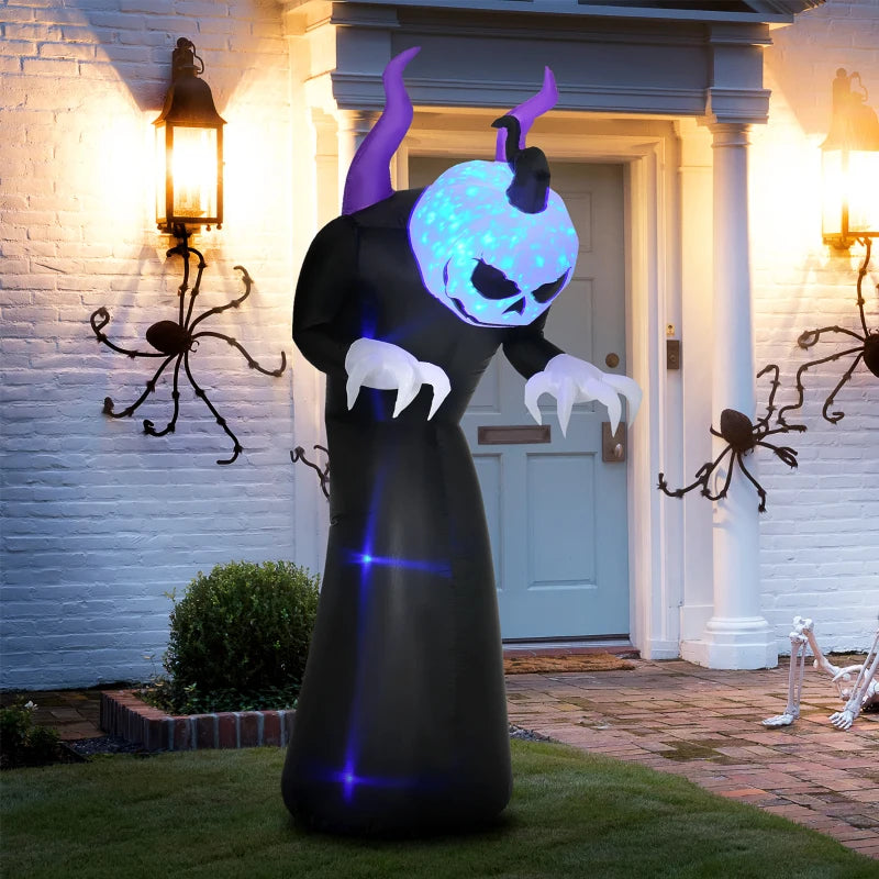 7ft Inflatable Halloween Ghost with Horns - LED Blow-Up Outdoor Decoration with Flame Effect for Garden, Lawn, Party & Holiday