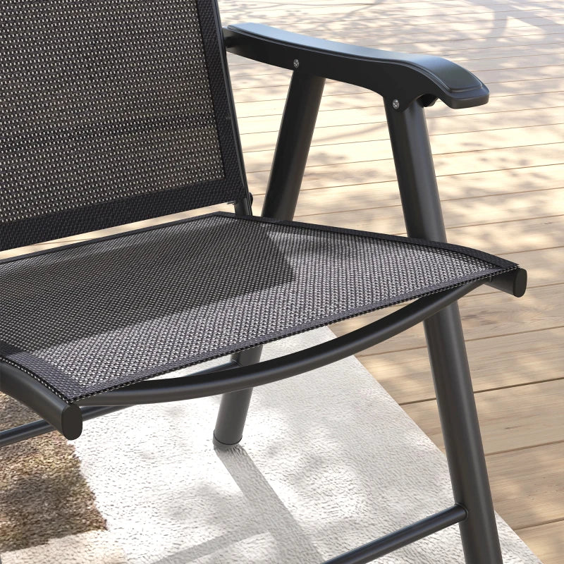 Set of 4 Foldable Metal Garden Chairs - Outdoor Patio Dining Seats - Charcoal Grey - Space-Saving Furniture