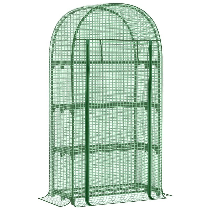 Portable Green Plant Greenhouse with Storage Shelf, Metal Frame, and Zippered Door - Green