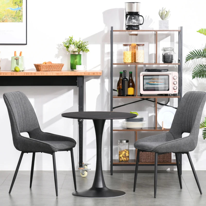 Modern Round Dining Table - Stylish Bistro Table with Metal Base for Kitchen & Dining Room - Black Finish
