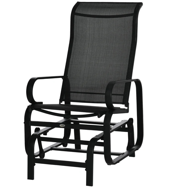 Black Outdoor Gliding Rocking Chair - Sturdy Metal Frame Garden Swing