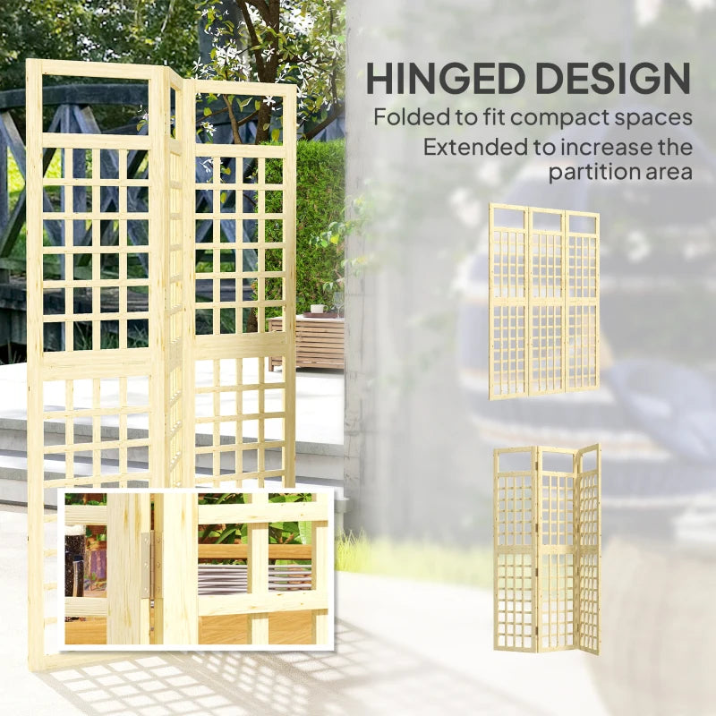 3-Panel Freestanding Wooden Garden Privacy Screen - Foldable Outdoor Divider/Trellis, Natural Wood Finish, 120 x 170 cm