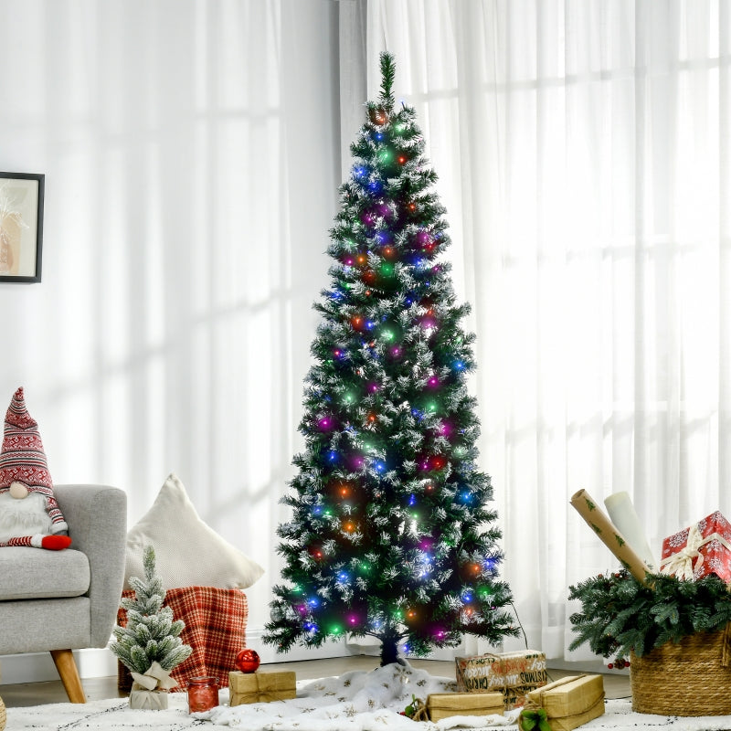 6FT Prelit Slim Pencil Christmas Tree - 300 Colorful LED Lights, Realistic Branches, 618 Tips - Perfect Holiday Decoration
