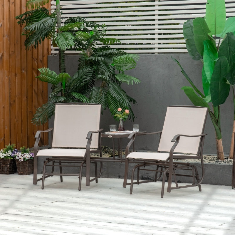 Brown Outdoor Double Glider Rocking Chairs with Glass Top Table