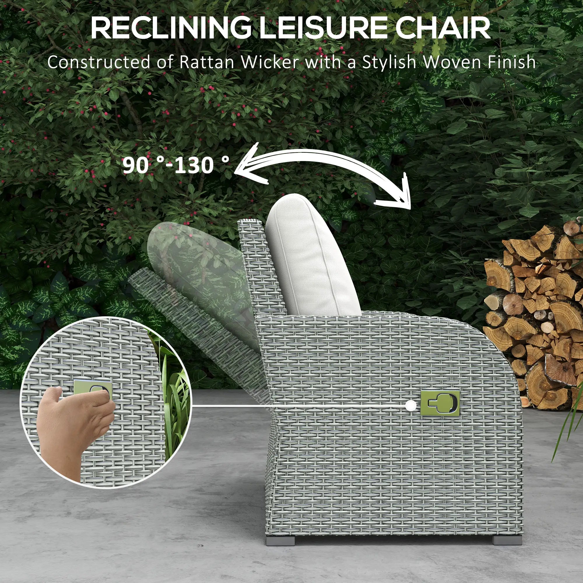 Light Grey 7 Seater Rattan Sofa, Coffee Table & Footstools