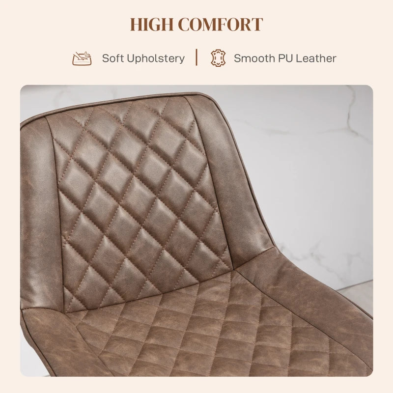 Retro Adjustable Bar Stools Set of 2 - Swivel PU Leather Kitchen Chairs with Back, Footrest & Steel Base - Brown