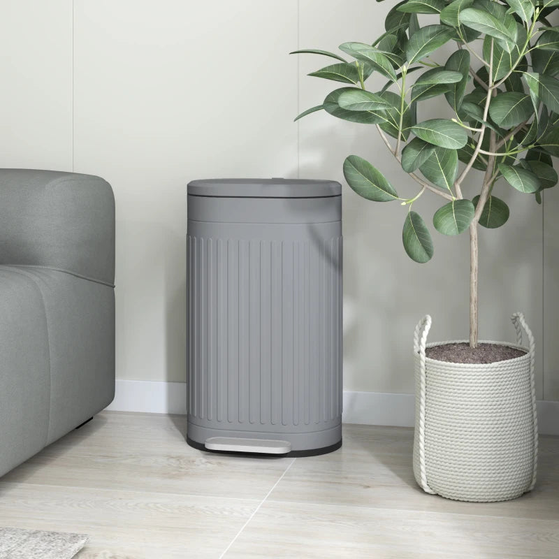 30L Grey Metal Kitchen Bin with Soft-Close Lid - Stylish and Durable Waste Container for Home and Office