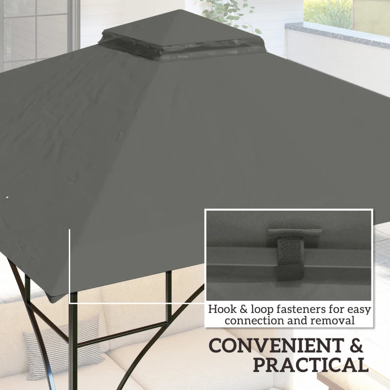 3m x 3m Grey Replacement Gazebo Canopy - Double Tier Roof Top for Garden, Patio, Outdoor Use (Top Only)