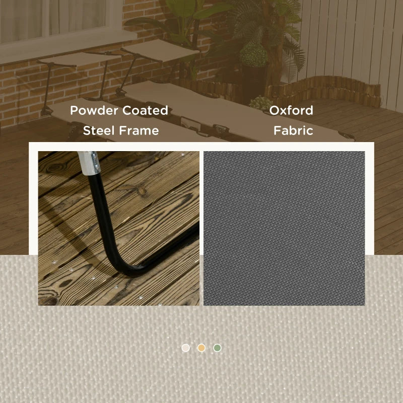 2 Piece Dark Grey Folding Sun Loungers with Canopy - Adjustable Recliner Garden Chairs with Side Pocket, Steel Frame and Breathable Mesh for Outdoor, Pool, Beach, Garden