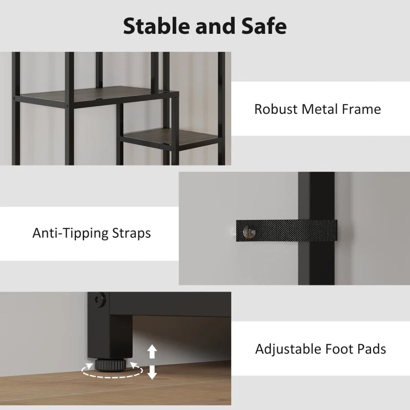Unique Seven-Tier Geometric Bookcase in Grey and Black - Modern Storage Solution for Home or Office Decor