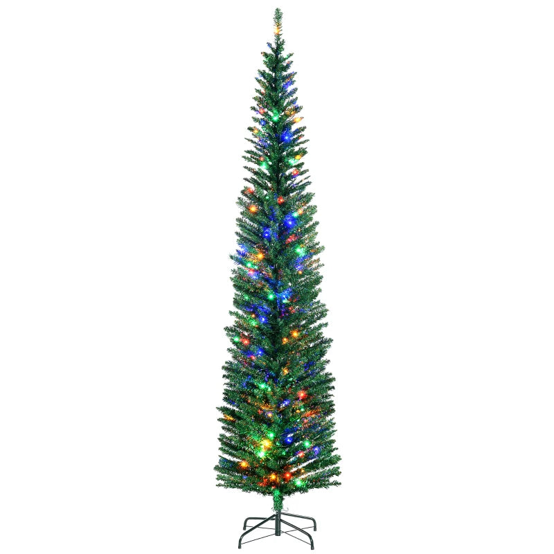 7.5' Prelit Artificial Christmas Tree with Colorful LED Lights - Pencil Shape Holiday Decor with Durable Steel Base