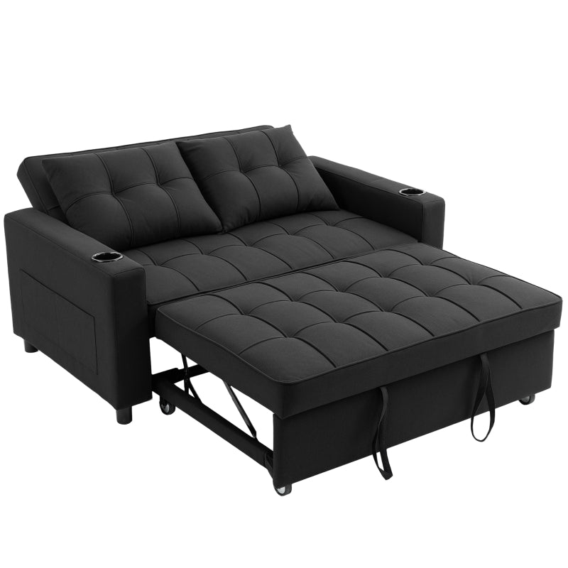 Stylish Black Two-Seater Pull-Out Sofa Bed for Compact Living Spaces