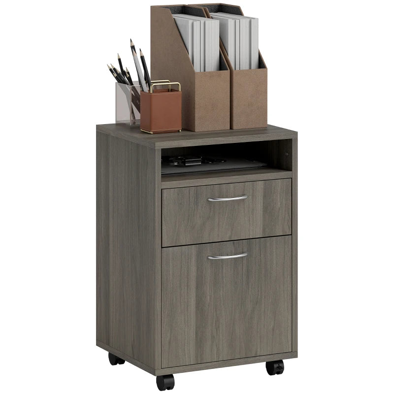 60cm Mobile Filing Cabinet with Drawer & Open Shelf, Grey Office Organizer on Wheels, Ideal for Home & Printer Storage