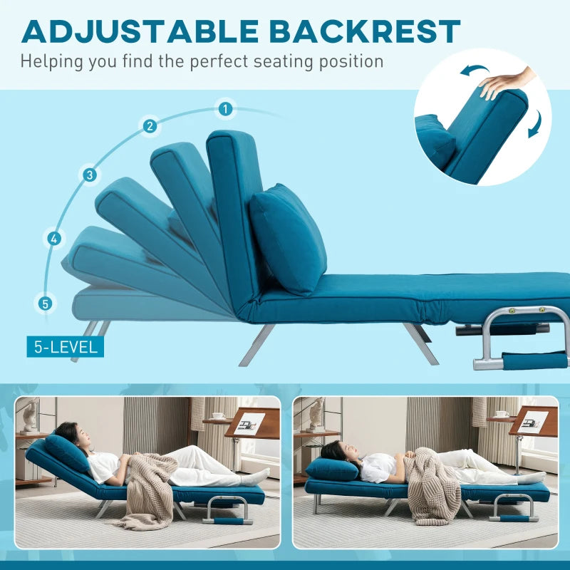 Versatile 4-in-1 Faux Suede Chair Bed in Blue for Stylish Comfort and Space-Saving Solutions