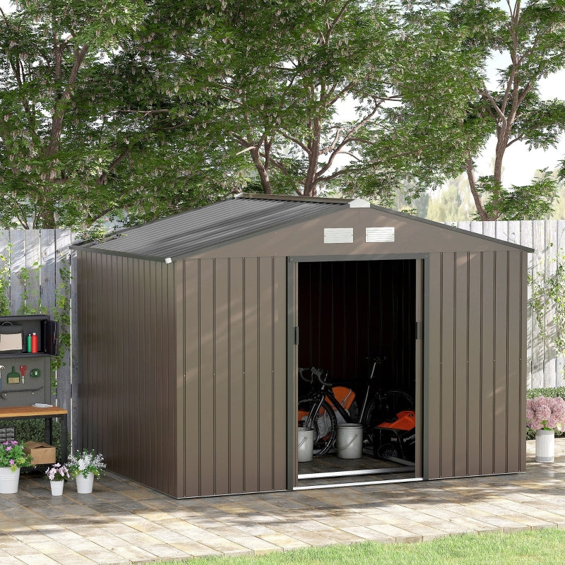 9ft x 6ft Outdoor Garden Storage Oasis with Foundation, Ventilation, and Rustic Brown Doors