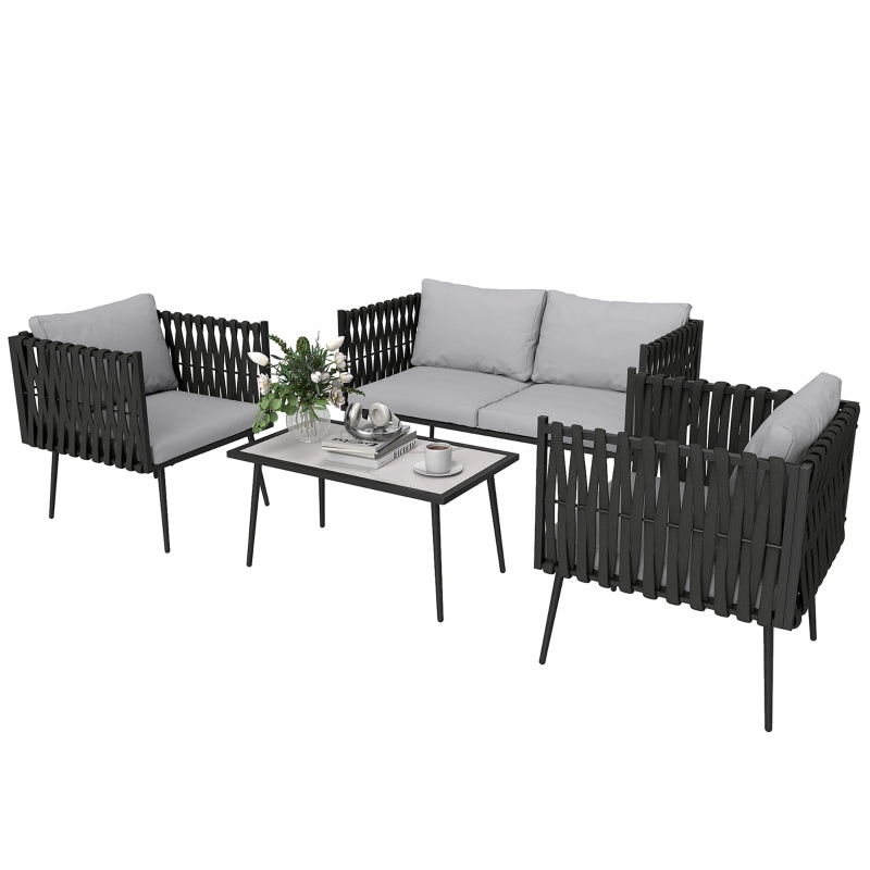 Light Grey 4-Piece Garden Furniture Set with Cushions - Outdoor Patio Seating