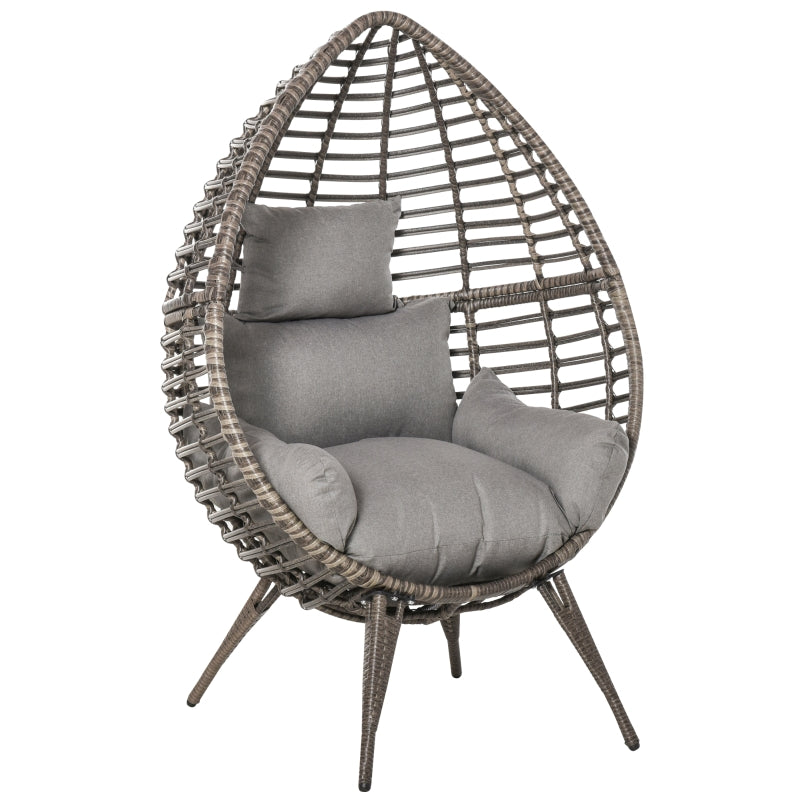 Teardrop Wicker Rattan Chair with Thick Cushions - Outdoor Egg Seat (Grey)