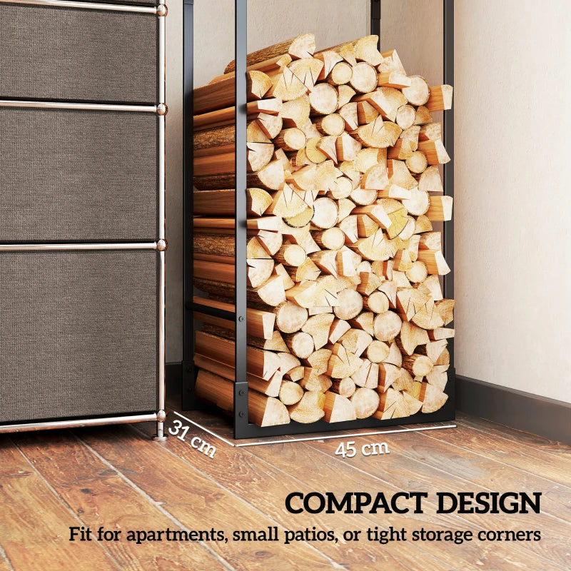 Heavy Duty Metal Firewood Log Holder Rack with Adjustable Shelf - Indoor/Outdoor Fireplace Wood Storage, 45x31x170 cm, Black