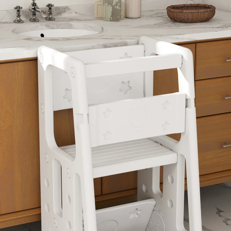 Adjustable Kids Step Stool - White Toddler Kitchen Standing Platform for Safe and Easy Access