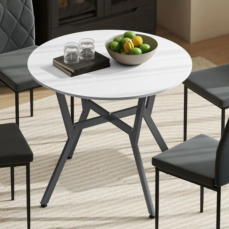 Round High Gloss White Dining Table with Black Legs - 90 x 76 cm Kitchen Table for Living Room & Dining Room