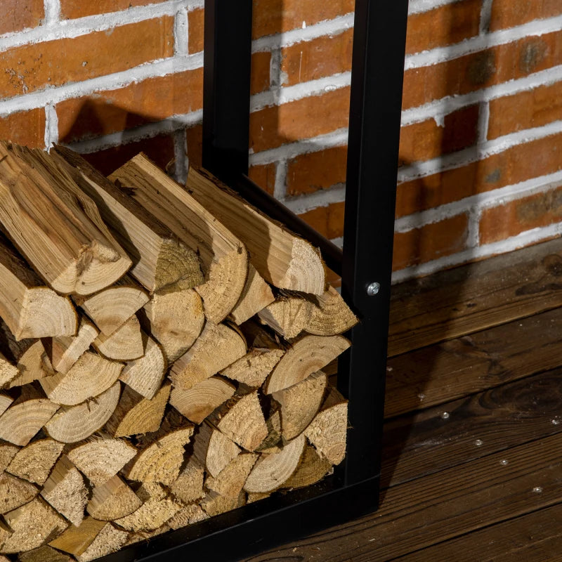 Tall Metal Firewood Log Holder Rack - Indoor/Outdoor Fireplace Wood Storage Shelf, Black, 60x25x150 cm