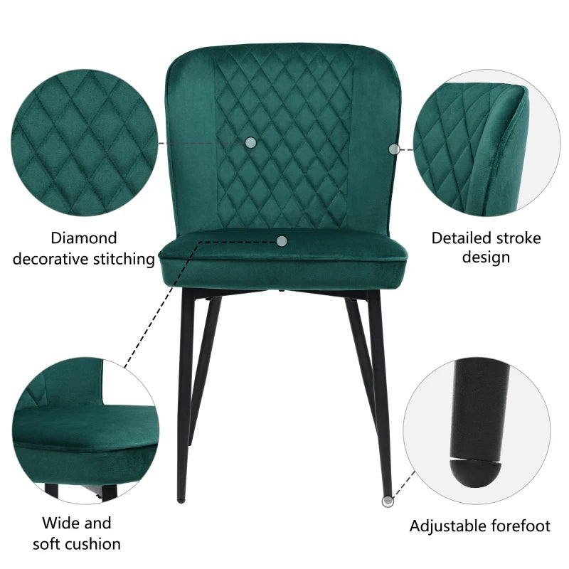 Set of 2 Modern Velvet Wingback Chairs with Metal Legs - Stylish Accent Chairs for Dining Room & Living Room, Green