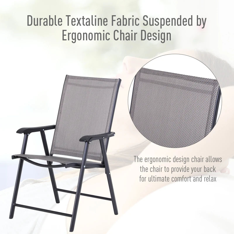Grey Folding Metal Outdoor Chairs Set of 2 with Breathable Mesh Seat
