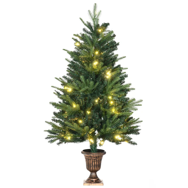 1.2m Pre-Lit Christmas Tree Entrance Décor - 4ft Xmas Tree with 750 Tips & 80 LED Lights in Vase Base