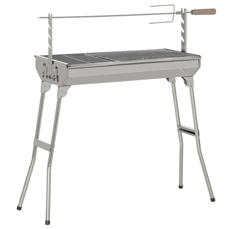Portable Charcoal BBQ Rotisserie Grill - Foldable Legs, Black