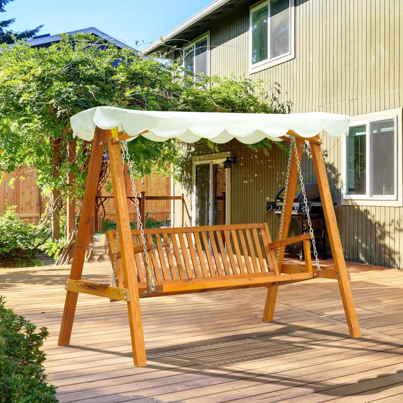 Cream White 3-Seater Wooden Garden Swing Hammock