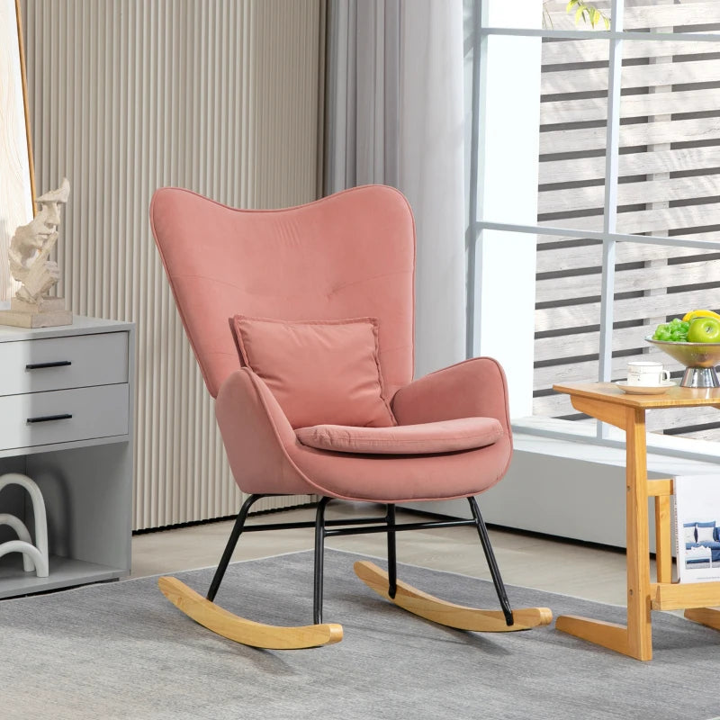 Velvet Rocking Armchair in Pink - Stylish and Comfortable Seating for Your Home