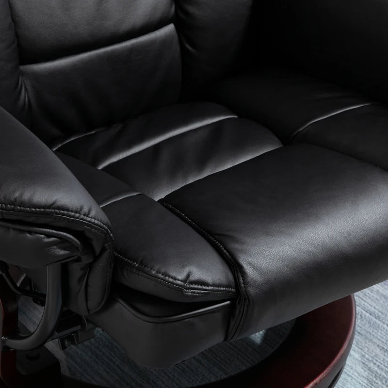 Ergonomic Recliner Chair with Footstool, 130kg Capacity, 135° Reclining Swivel Sofa for Living Room, Black PU Leather