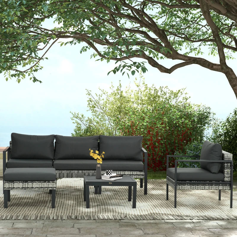 6 Piece Dark Grey Rattan Garden Sofa Set