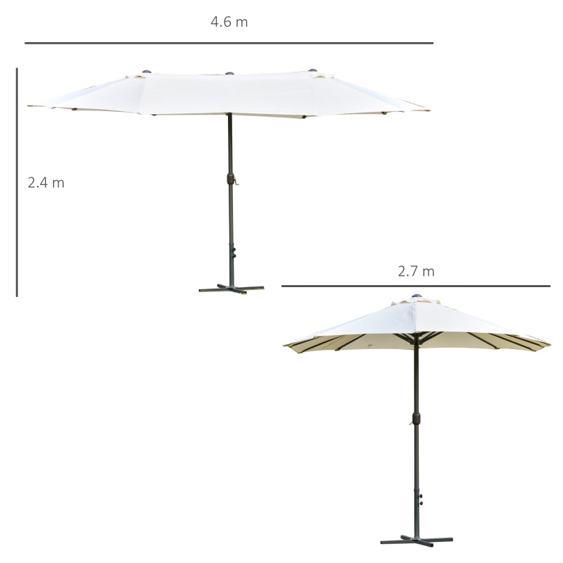 Double-Sided Off-White 4.6M Sun Umbrella Canopy with Crank and Cross Base