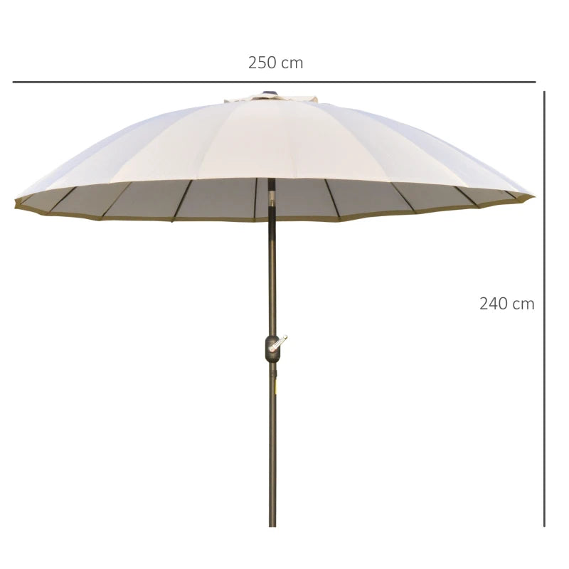 Adjustable 2.5m Garden Parasol Umbrella with Crank & Tilt, Off-White