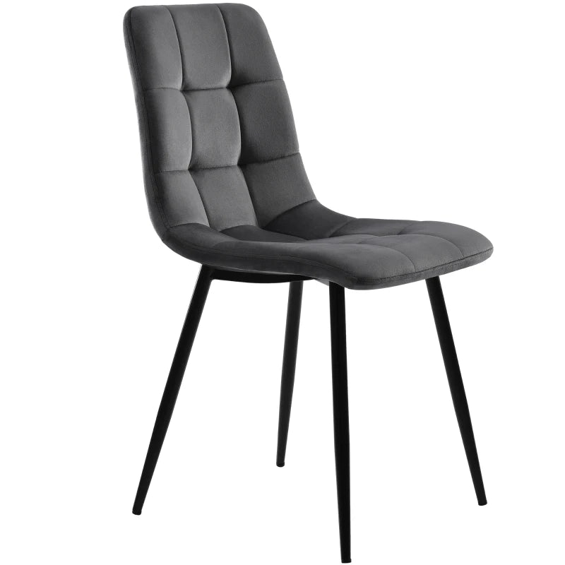 Set of 4 Ergonomic Velvet Dining Chairs with Metal Frame and High-Density Foam Padding in Grey