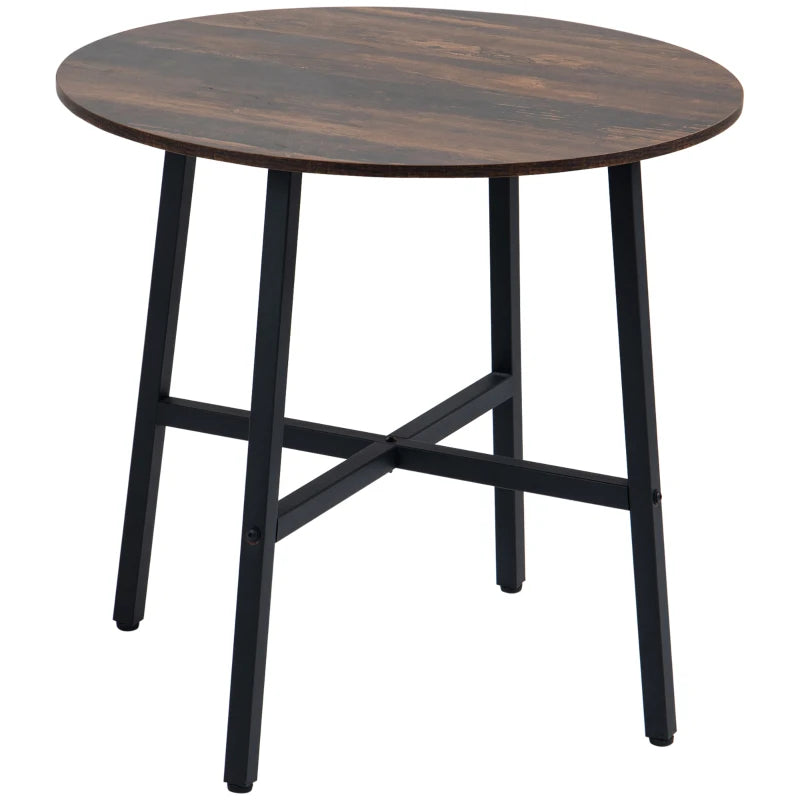 85cm Round Dining Table - Industrial Style Kitchen Table with Rustic Brown Finish & Sturdy Steel Legs