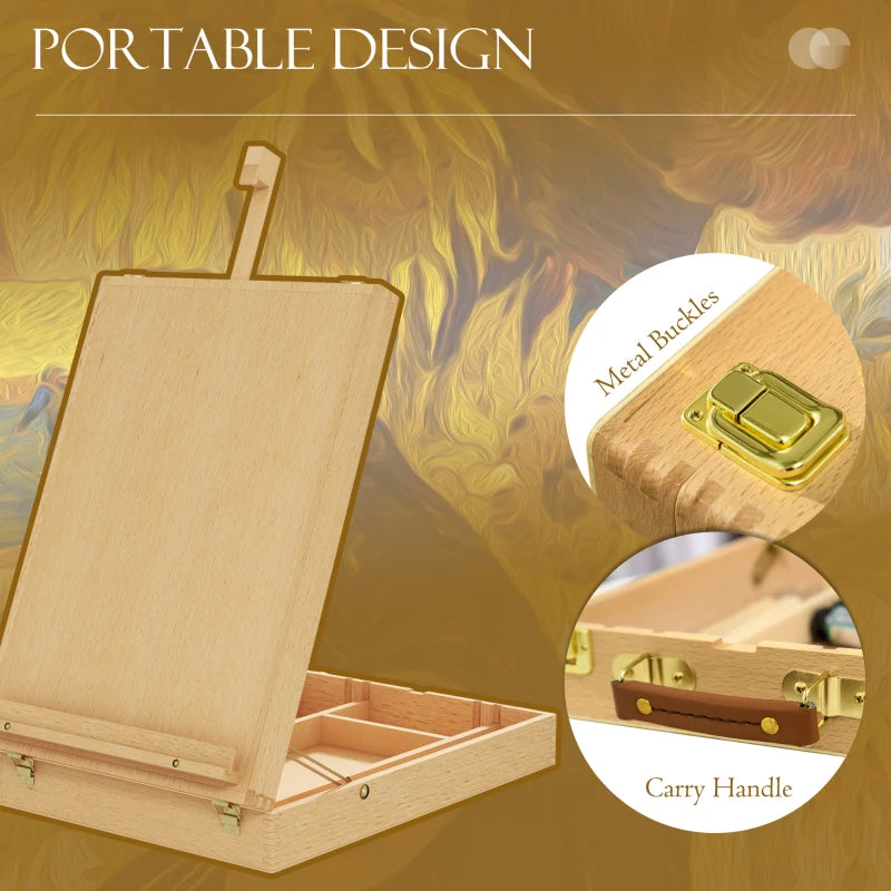Vinsetto Adjustable Wooden Table Easel Box for Canvas up to 61cm - Portable Beechwood Artist Drawing & Sketching Board