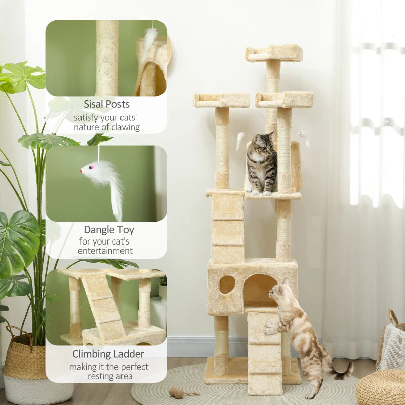 Deluxe Cat Tree Scratching House - Multi-Level Activity Play Centre for Cats with Cozy Hideouts and Scratching Posts