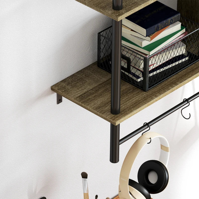 Three-Tier Floating Shelf - Stylish Grey Wood Effect Wall Storage for Home Decor and Organization