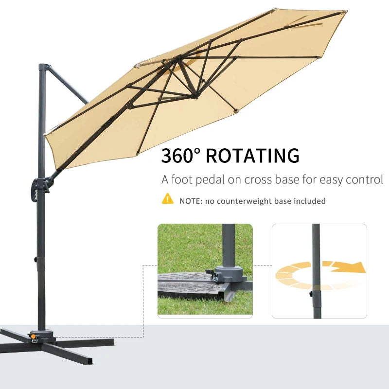 Beige Round Tilt Umbrella with 360° Rotation and Hand Crank