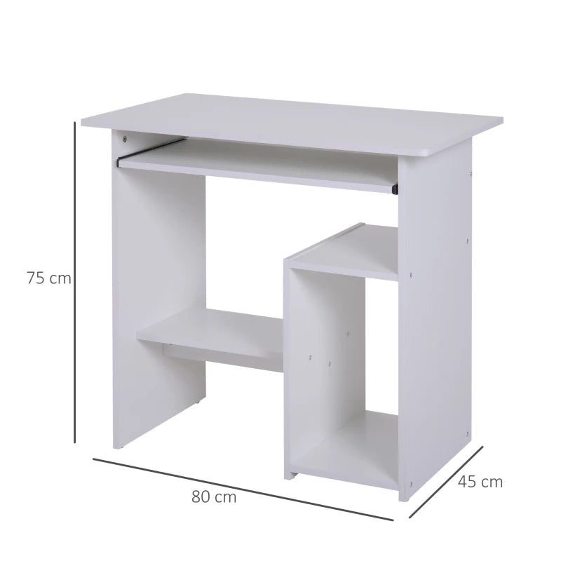 Compact Modern White Wooden Computer Desk with Keyboard Tray & Storage Shelf - Ideal Corner Table for Home Office