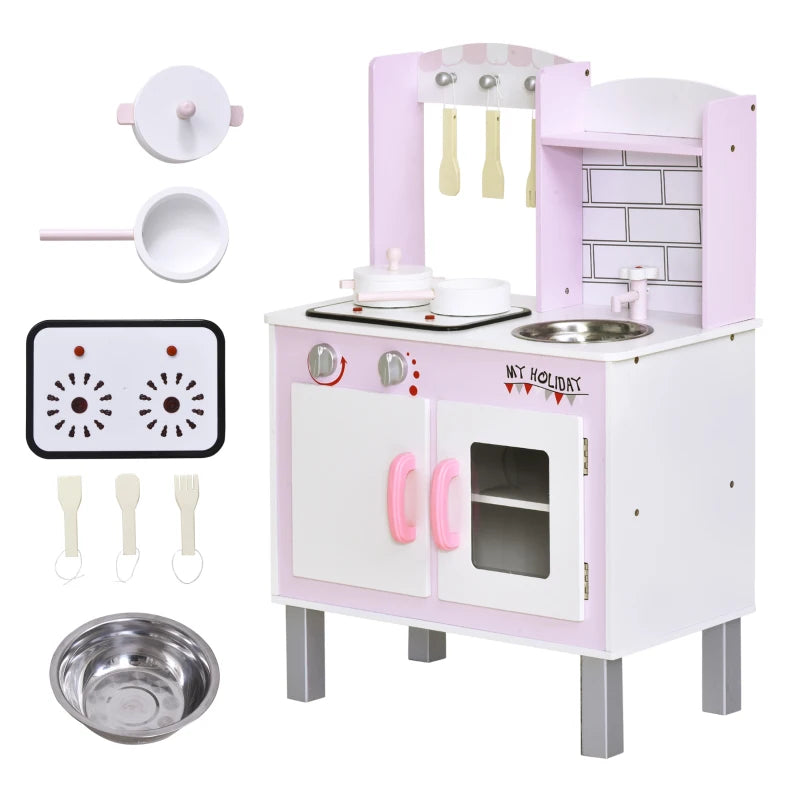 Kids Pretend Kitchen Playset with Cooking Toy Accessories - Fun Pink Role Play Set for Creative Young Chefs